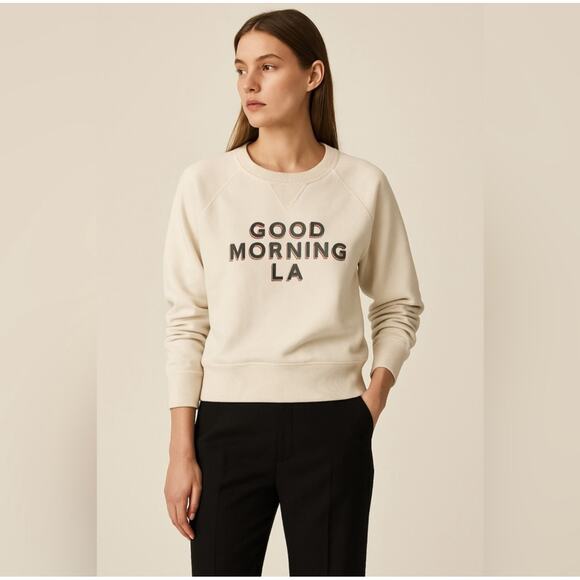 Nili Lotan Good Morning LA Pullover Sweatshirts Long Sleeve Cream Size S NWOT - Picture 1 of 10